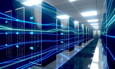 3d sunucu odası / veri merkezi - depolama, sunucu, hızlı internet kavramı.