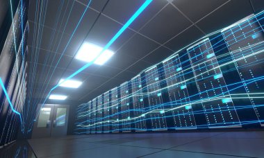 3d sunucu odası / veri merkezi - depolama, sunucu, hızlı internet kavramı.