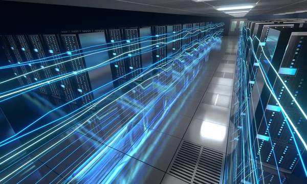 Sala Server Data Center Archiviazione Hosting Concetto Internet Veloce — Foto Stock