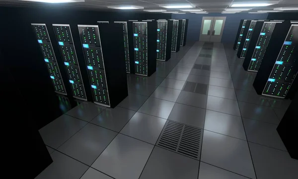 3Dサーバールーム データセンター ストレージ ホスティングコンセプト — ストック写真