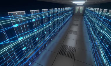 3d sunucu odası / veri merkezi - depolama, sunucu, hızlı internet kavramı.