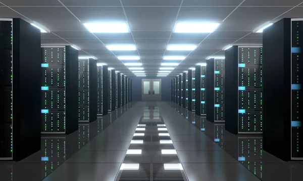 Serverrum Datacenter Lagring Värdkoncept — Stockfoto