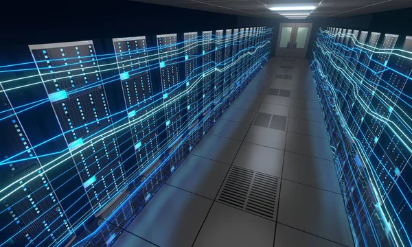 Sala Server Data Center Archiviazione Hosting Concetto Internet Veloce — Foto Stock