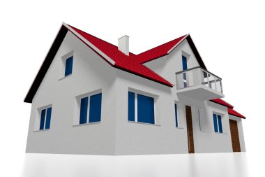 3D aile evi - beyaz arka planda izole edilmiş.