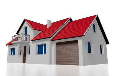 3D aile evi - beyaz arka planda izole edilmiş.