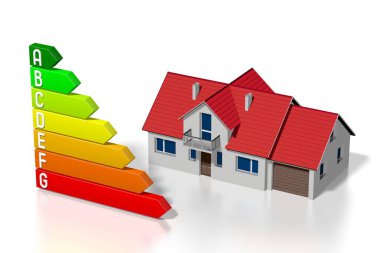3d enerji verimliliği grafiği - elektrik tasarrufu konsepti - A, B, C, D, E, F, G