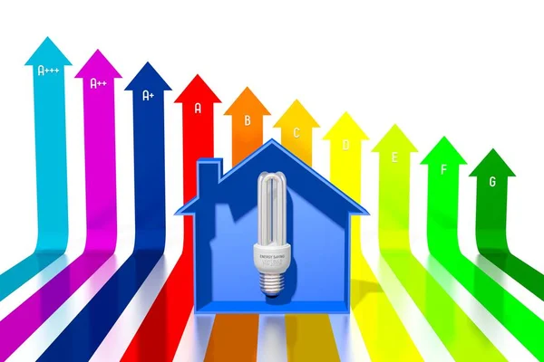 Energy Efficiency Chart Arrows House Shape Light Bulb — ストック写真