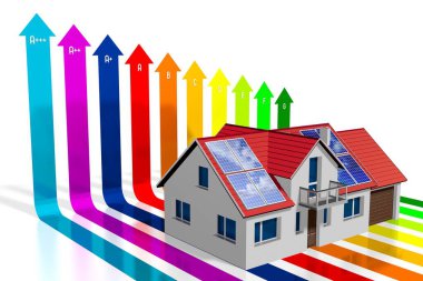 3d güneş / fotovoltaik paneller konsept, verimlilik / güç şeması