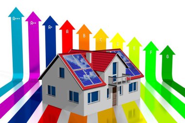 3d güneş / fotovoltaik paneller konsept, verimlilik / güç şeması