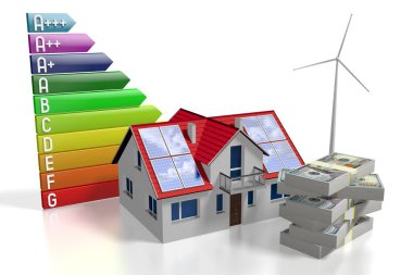 3d güneş panelleri / fotovoltaik paneller - tasarruf kavramı