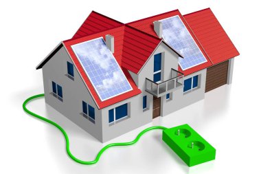 3d güneş panelleri konsepti, elektrik prizi