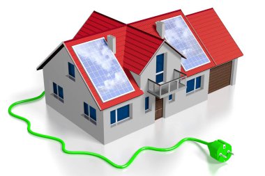 3d güneş panelleri konsepti, elektrik prizi