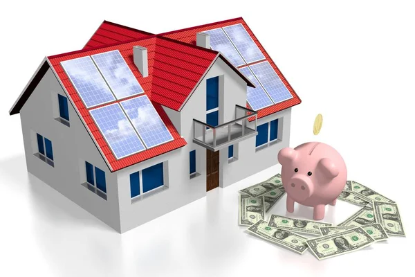 Solar Photovoltaic Panels Concept House — Stock Photo, Image