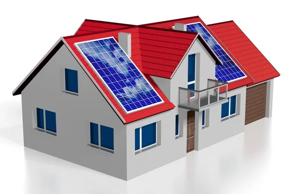 Family House Solar Photovoltaic Panels Installed Roof — Stock Photo, Image