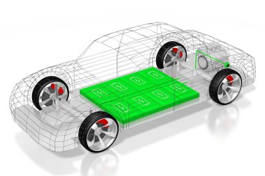 Elektrikli araba / elektrikli araç - e-hareketlilik konsepti. 3d oluşturma