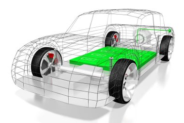 Elektrikli araba / elektrikli araç - e-hareketlilik konsepti. 3d oluşturma