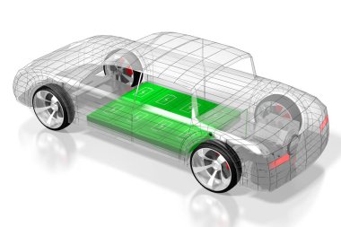 Elektrikli araba / elektrikli araç - e-hareketlilik konsepti. 3d oluşturma