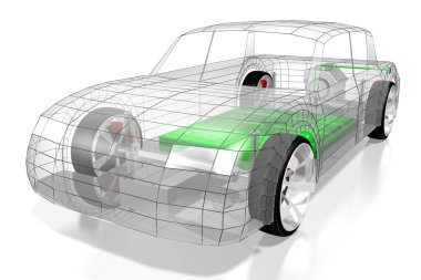 Elektrikli araba / elektrikli araç - e-hareketlilik konsepti. 3d oluşturma