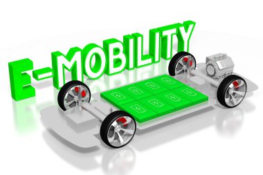 E-mobility concept, electric car. 3D rendering; clipart