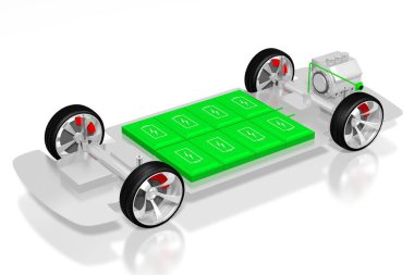 Elektrikli araba / elektrikli araç - e-hareketlilik konsepti. 3d oluşturma