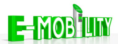 E-hareketlilik konsepti, elektrikli araba şarj istasyonu. 3d oluşturma