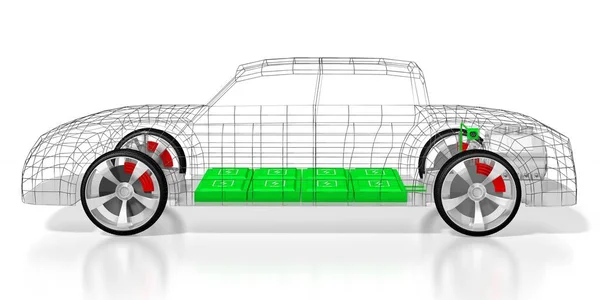 Electric car/ electric vehicle - e-mobility concept. 3D rendering