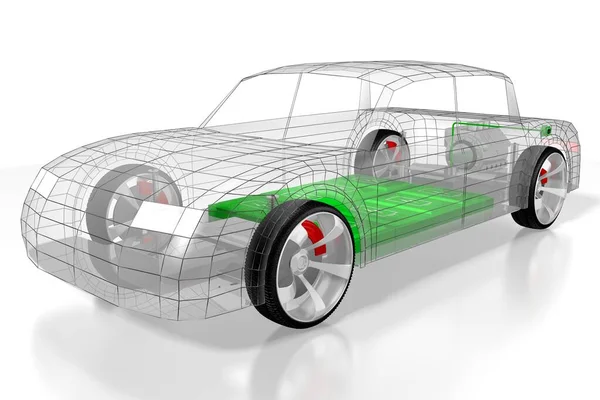 Electric car/ electric vehicle - e-mobility concept. 3D rendering