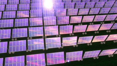 Güneş panelleri - yenilenebilir enerji konsepti. 3d oluşturma
