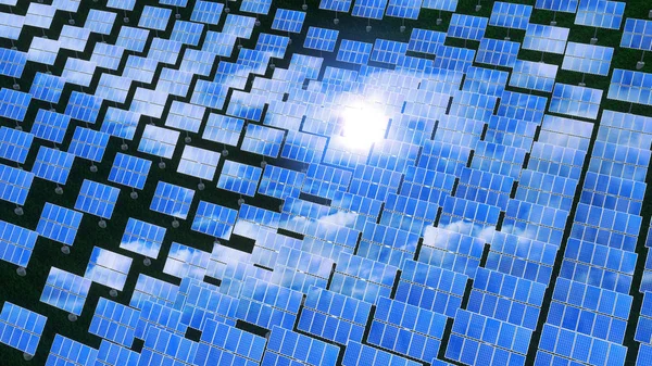Güneş panelleri - yenilenebilir enerji konsepti. 3d oluşturma — Stok fotoğraf