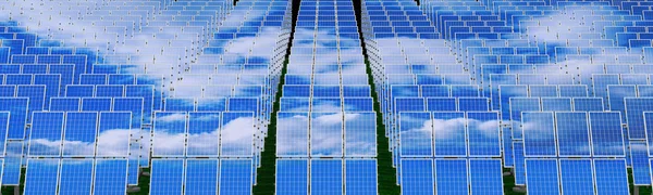 Painéis solares - conceito de energia renovável. Renderização 3D — Fotografia de Stock