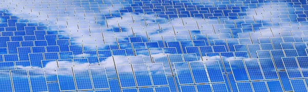 Ηλιακοί συλλέκτες - έννοια των ανανεώσιμων πηγών ενέργειας. 3d απόδοση — Φωτογραφία Αρχείου
