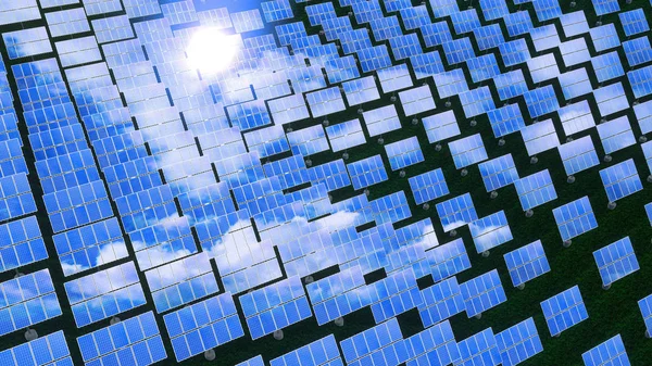Panele słoneczne - koncepcja energii odnawialnej. 3d renderowanie — Zdjęcie stockowe