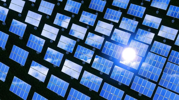 Paneles solares - concepto de energía renovable. Renderizado 3D —  Fotos de Stock