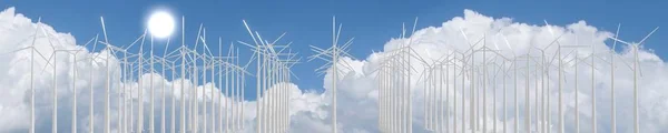 Вітрові турбіни ферма, небо. 3D візуалізація — стокове фото