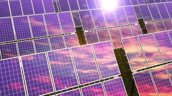 Paneles solares - concepto de energía renovable. Renderizado 3D — Foto de Stock