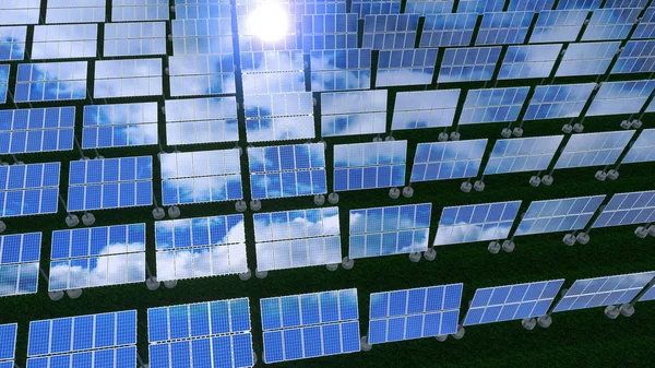 Solpaneler - förnybar energi koncept. 3d-konvertering — Stockfoto