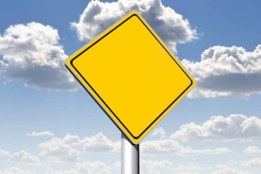 Sarı yol işareti, arka planda gökyüzü - 3 boyutlu illüstrasyon