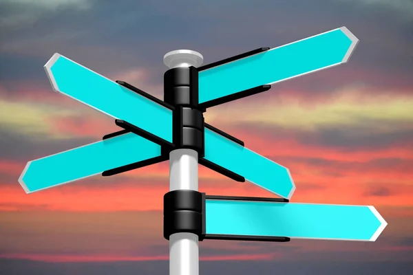 Signpost Blue Arrows Sunset Sky Background Illustration — Stock Photo, Image