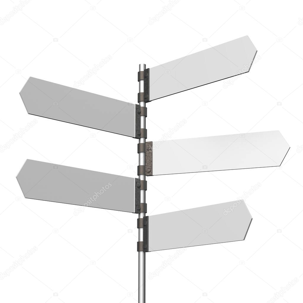 Signpost with white arrows isolated on white background - 3D illustration