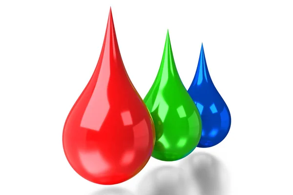 Quedas Tinta Rgb Cores Vermelho Verde Azul Ilustração — Fotografia de Stock