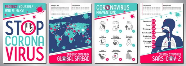 Stop Afișe Coronavirus Covid Sars Cov Ilustrație Vectorială — Vector de stoc