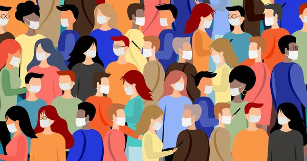 Yüz maskesi takan bir grup insan - sis, koronavirüs (covid-19, SARS-CoV-2) konsepti - vektör çizimi