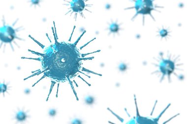 Coronavirus, Covid-19, SARS-CoV-2 virüs hücreleri - 3 boyutlu illüstrasyon