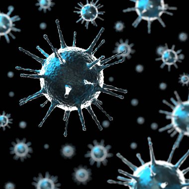 Coronavirus, Covid-19, SARS-CoV-2 virüs hücreleri - 3 boyutlu illüstrasyon