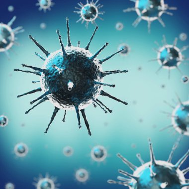 Coronavirus, Covid-19, SARS-CoV-2 virüs hücreleri - 3 boyutlu illüstrasyon