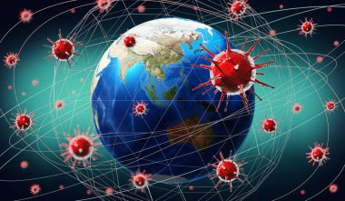 Dünya, virüsler - Asya ve Avustralya tarafı - 3 boyutlu illüstrasyon