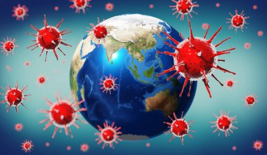 Dünya, virüsler - Asya, Avustralya tarafı - 3 boyutlu illüstrasyon