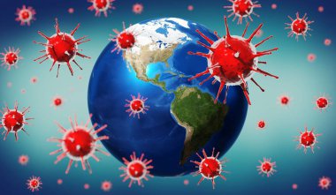 Dünya, virüsler - Kuzey ve Güney Amerika tarafı - 3 boyutlu illüstrasyon