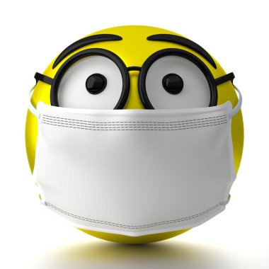 Yüz maskesi takan gözlüklü Duygu Simgesi - 3 boyutlu illüstrasyon