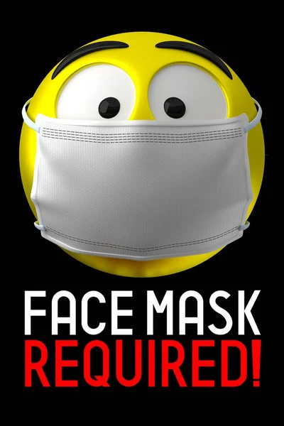 Face mask required poster, emoji - 3D illustration